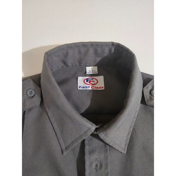 Vintage Uniform Button Up Shirt Men's Short Sleeve First Class Grey Sz L, READ - Picture 4 of 9